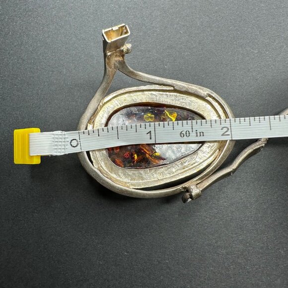 Vintage Baltic Amber Cabochon Project Salvage Piece Silver Part Repair Read - Picture 13 of 16